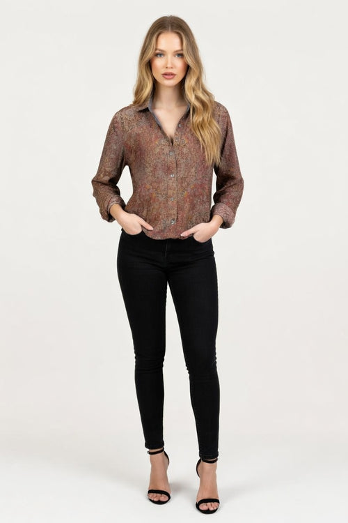 Printed Cotton-Linen Shirt — front view