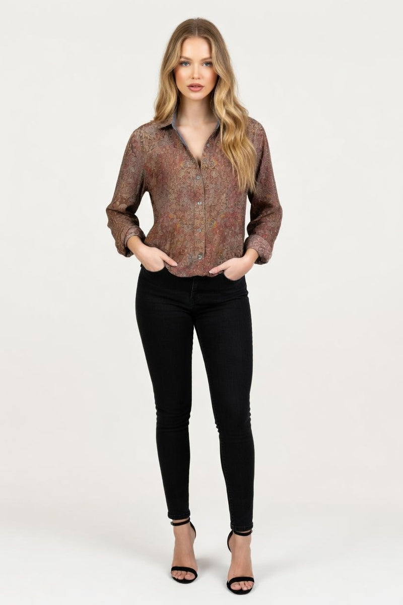 Printed Cotton-Linen Shirt — front view