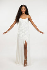 Rose Detail Ruffle Halter Dress — White Short