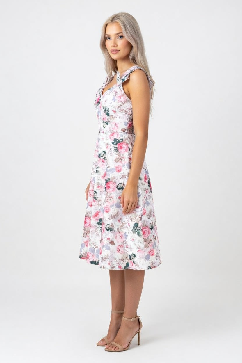 Printed Bow Detail Mini Dress — side view