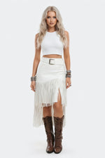 Tassel Suede-Effect Skirt — White