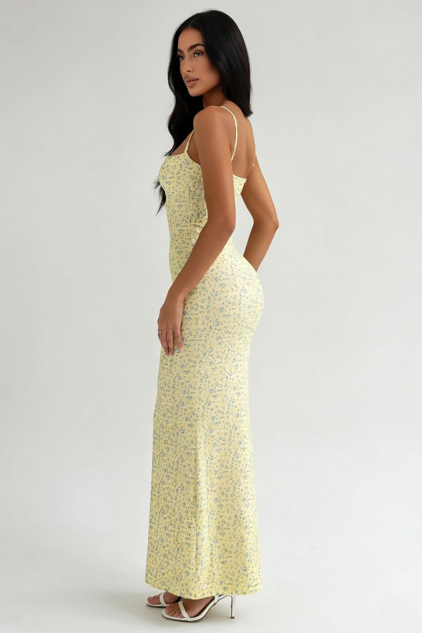 Strapless Floral Midi Dress — side view