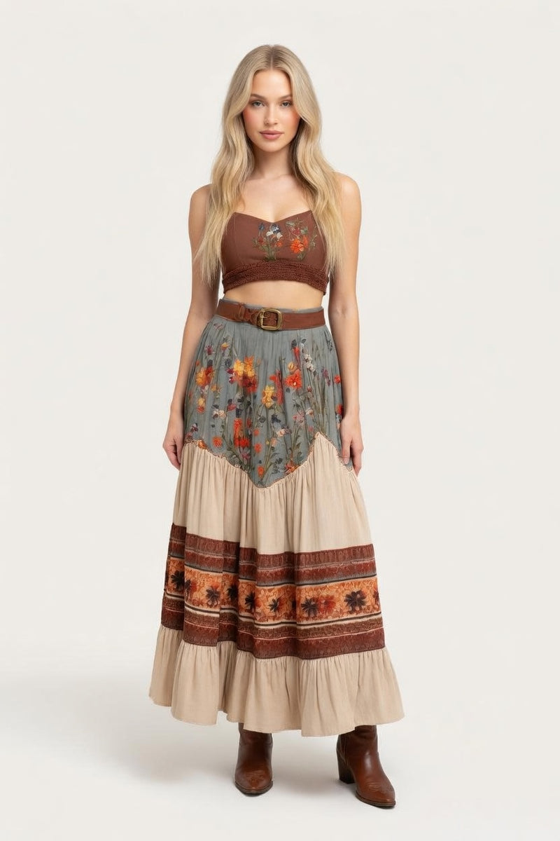 Spliced Bohemian Maxi Skirt — front view