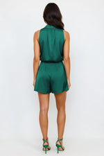 Halterneck Satin Playsuit — back view