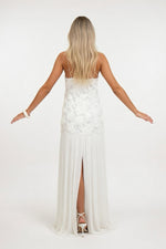 Rose Detail Ruffle Halter Dress — back view