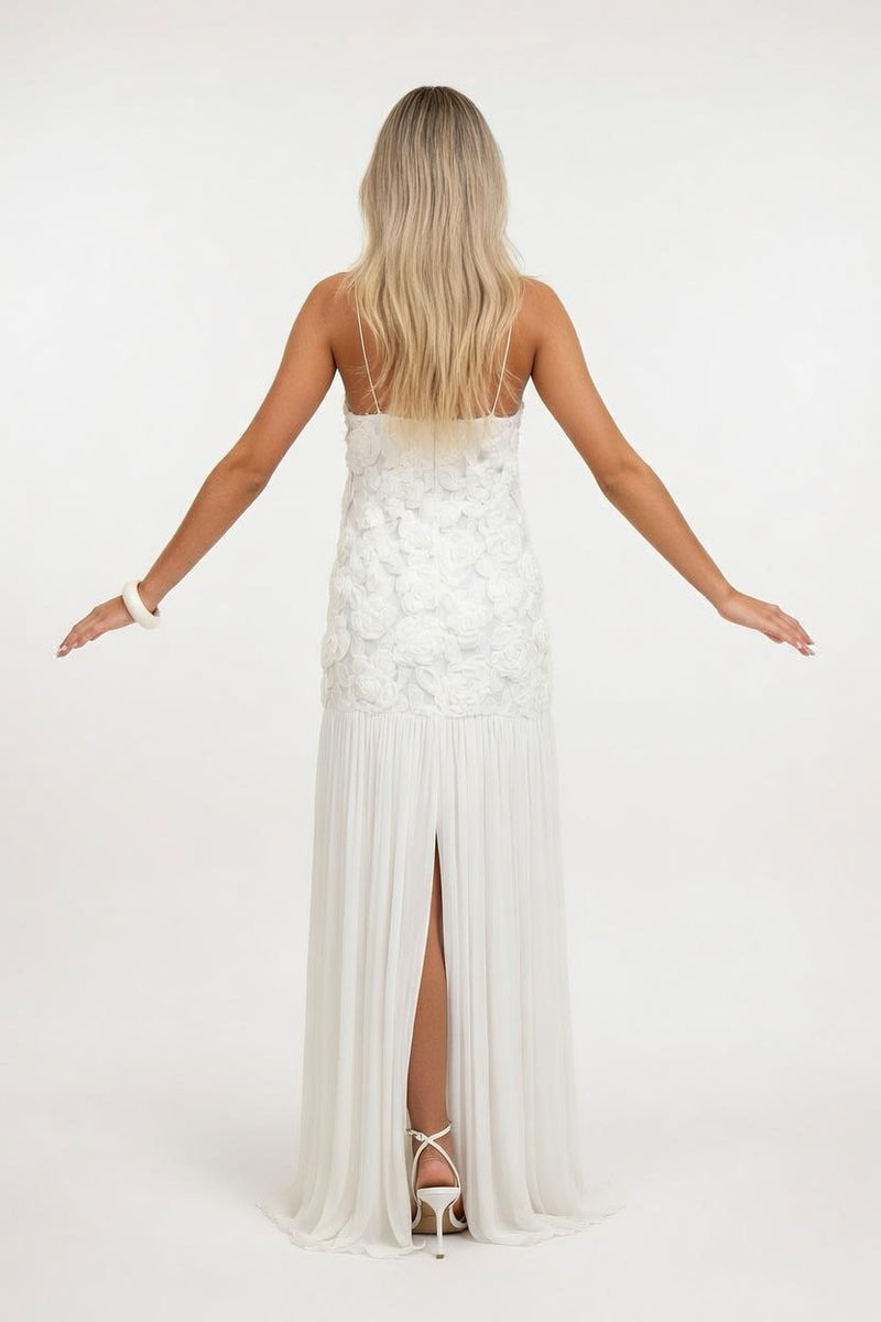 Rose Detail Ruffle Halter Dress — back view