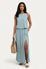 Halter Split Midi Dress — Grey