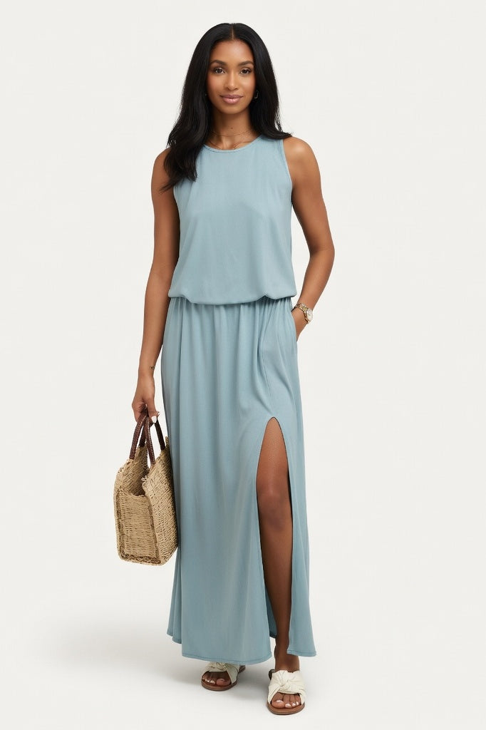Halter Split Midi Dress — Grey