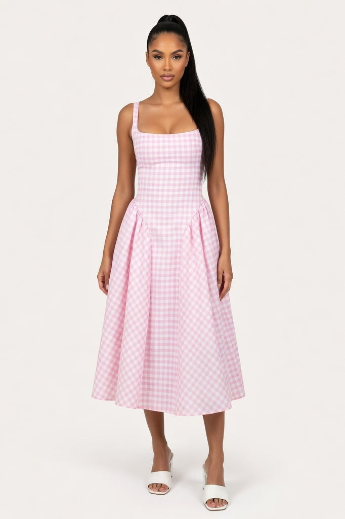 Square Neck Printed Slip Dress — Pink
