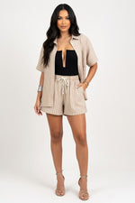 Striped Shirt & Shorts Co-ord Set — Khaki