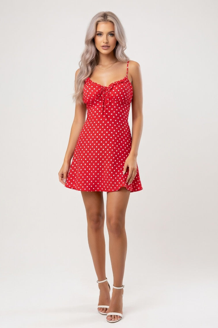 Polka Dot Halter Dress — Red