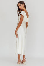 Satin One Shoulder Fishtail Dress — Ivory — colour variant
