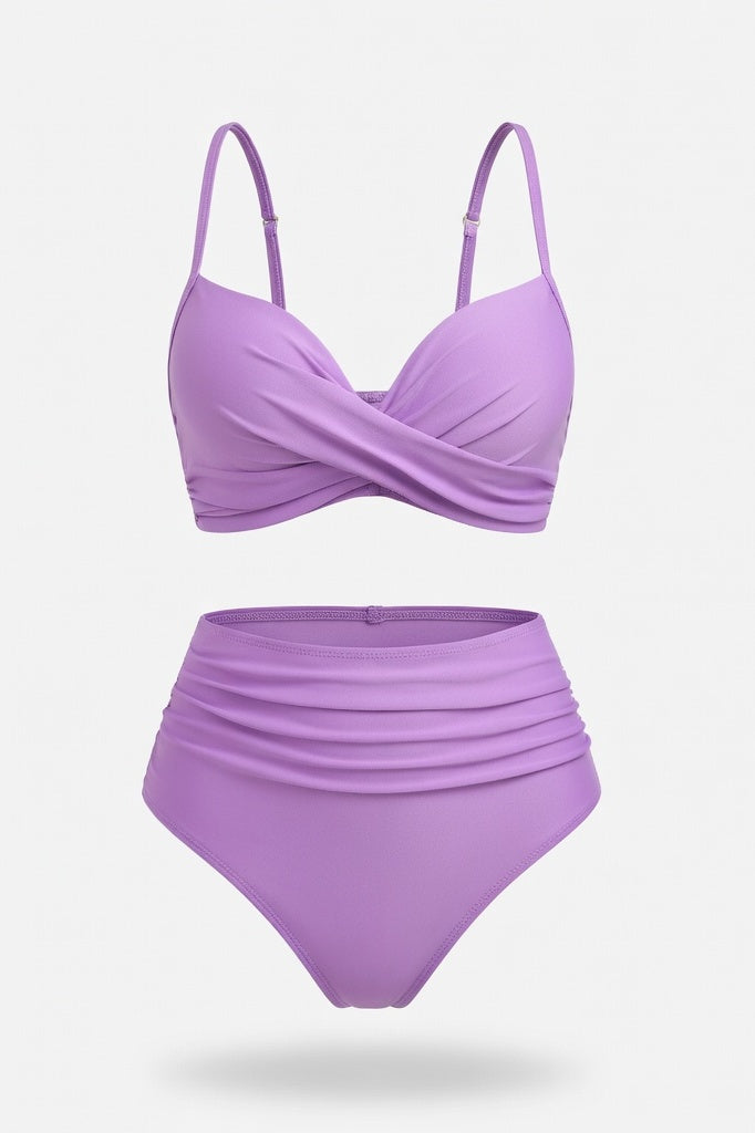 High Waist Split Bikini Set — Light Purple