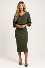 Batwing Knit Dress — Army Green