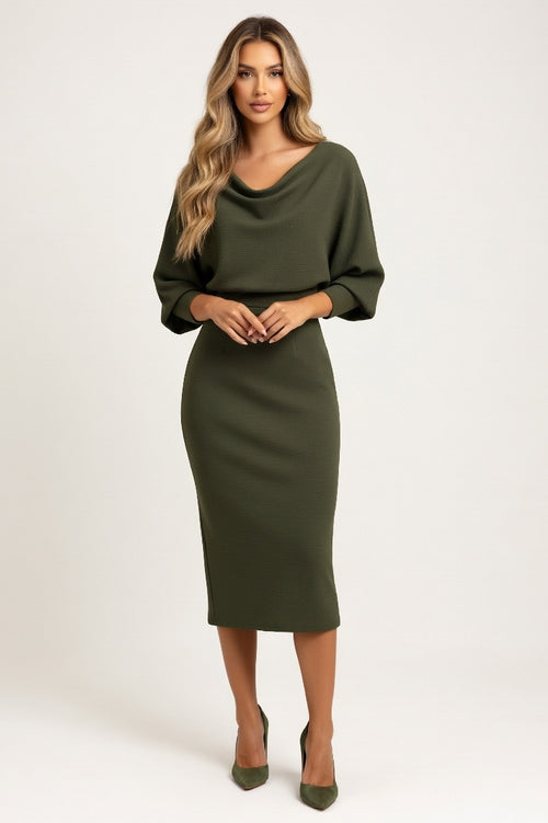 Batwing Knit Dress — Army Green