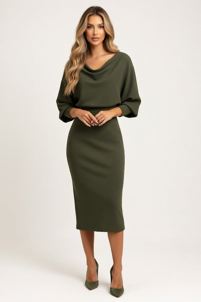 Batwing Knit Dress — Army Green