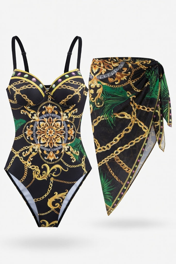 Printed Swimsuit Set — Black