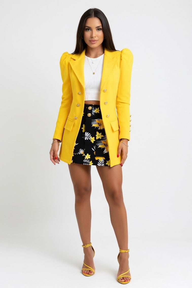 Printed Blazer & Skirt Co-ord Set — Yellow