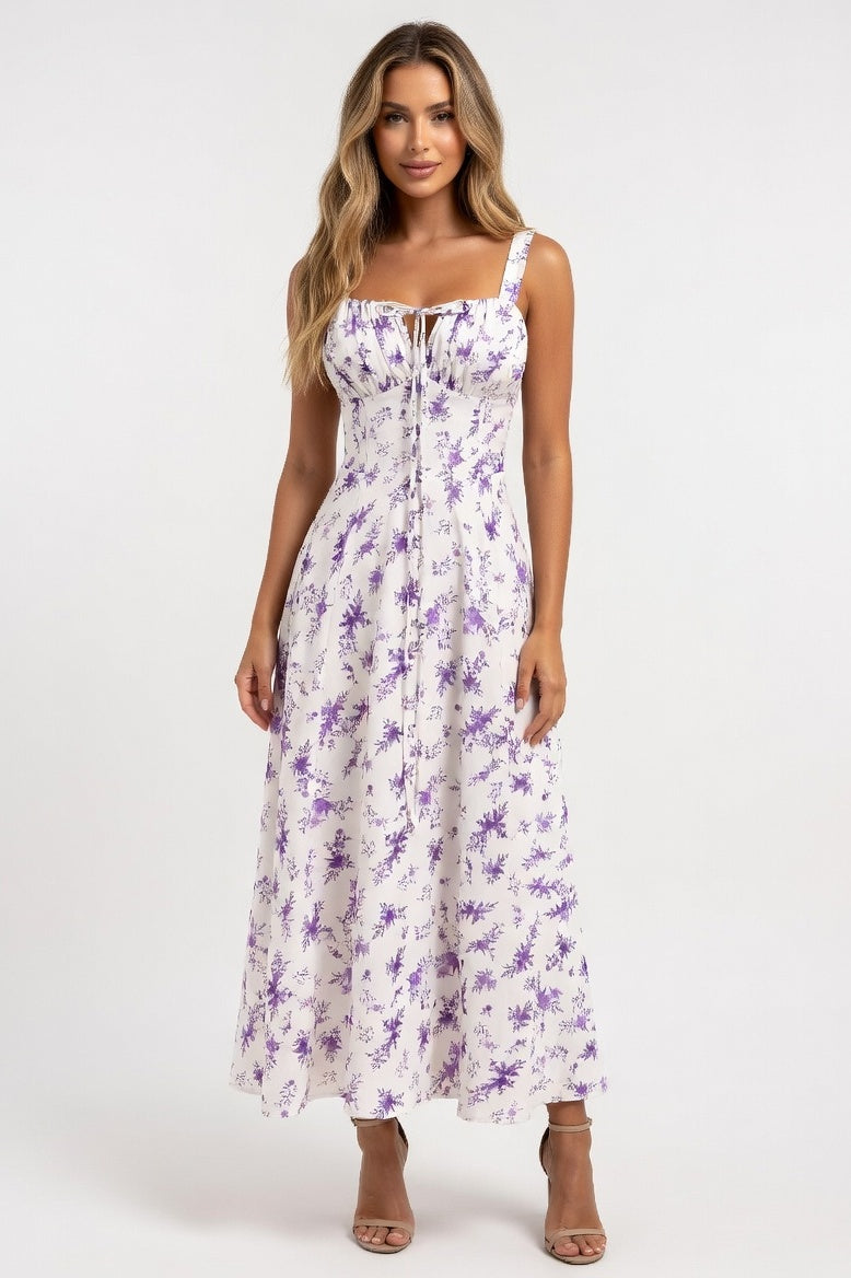 Halter Printed Midi Dress — Purple Print
