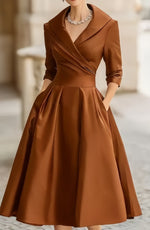 Satin Waist-Tie Midi Dress — Coffee — colour variant