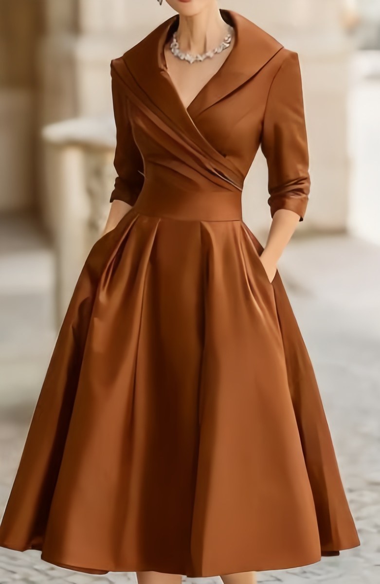 Satin Waist-Tie Midi Dress — Coffee — colour variant
