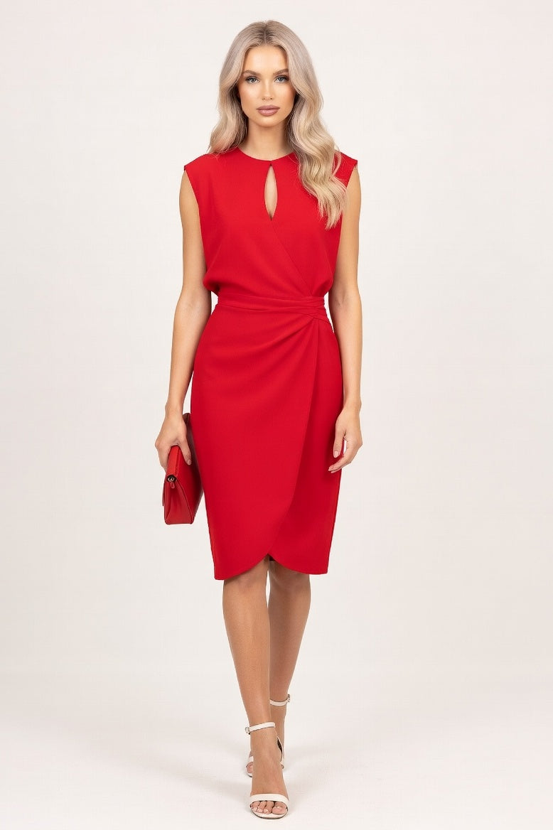 Satin Cross Knot Dress — Red