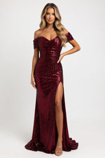 Sequin Slit Mini Dress — Burgundy
