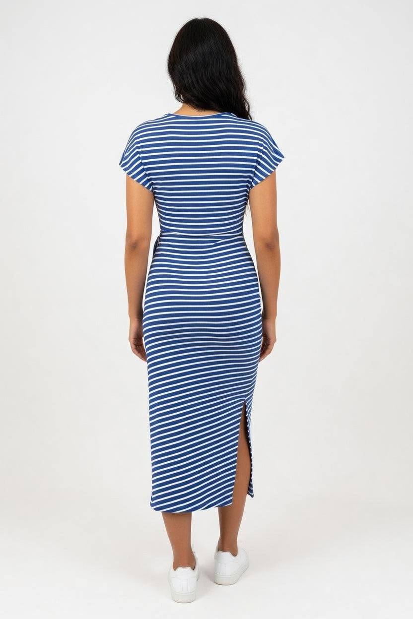 Striped Long Sleeve Dress — back view