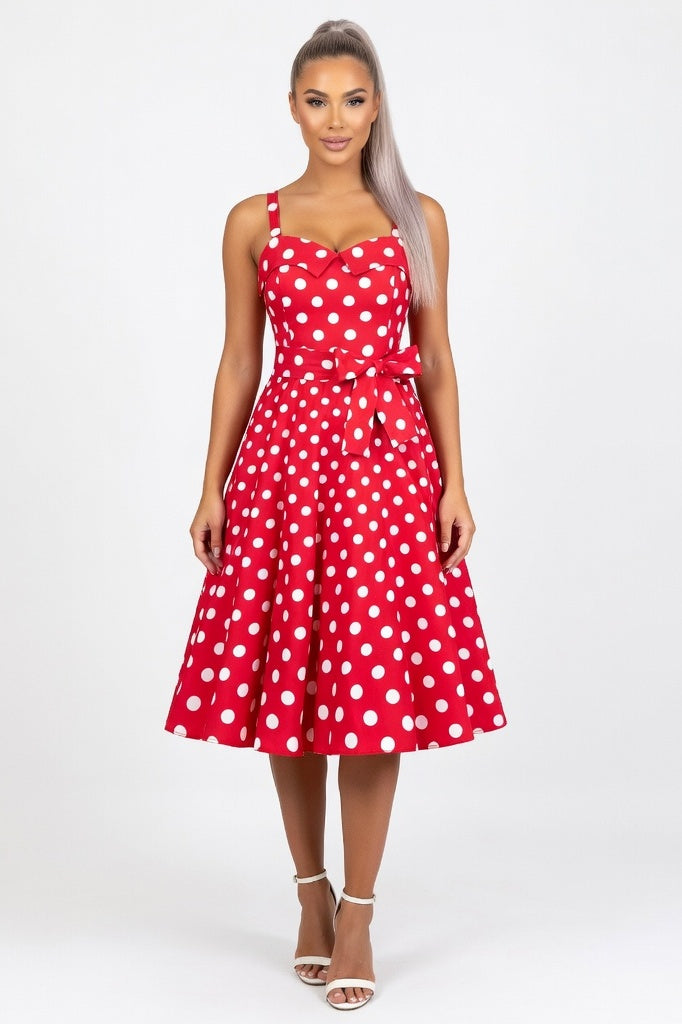 Polka Dot Halter Mini Dress — Red