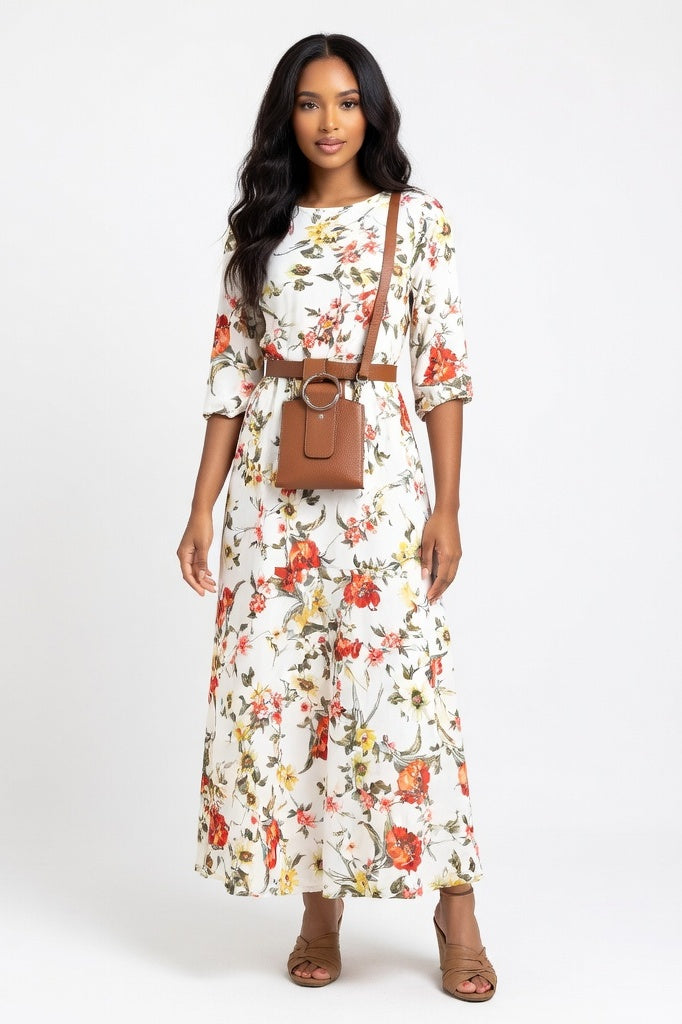 Chiffon Floral Maxi Dress — White