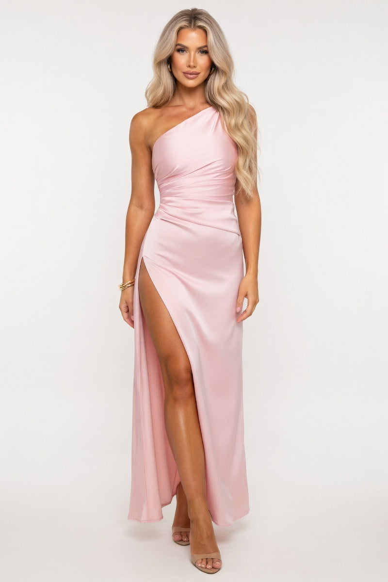 Satin Slip Dress — Pink