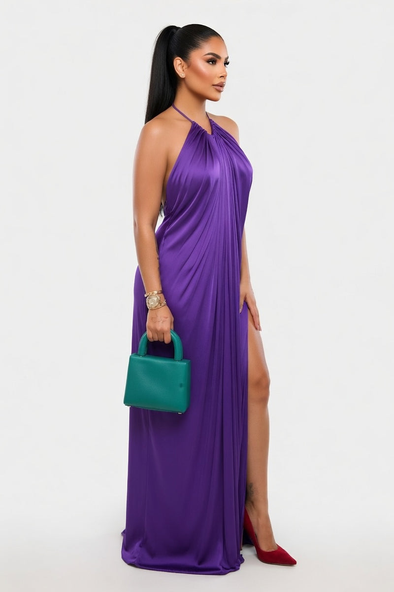 Halter Cut-Out Slit Dress — side view