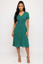 Polka Dot V-Neck Dress — Green
