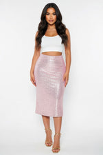 Sequin High-Waist Midi Skirt — Pink