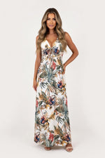 Open Back Print Dress — Green Print