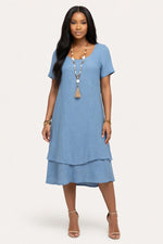 Double Layer Cotton Linen Dress — Sky Blue