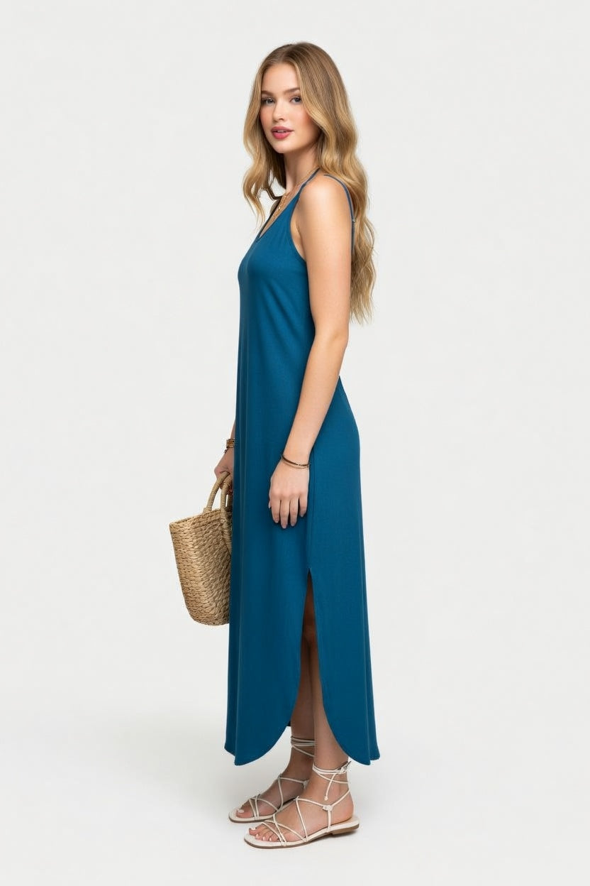 Backless Halter Slip Dress — side view