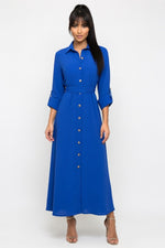 Button Through Chiffon Midi Dress — Navy Blue