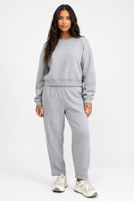 High-Waisted Straight Leg Trousers — Marl Grey