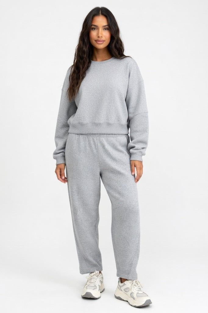High-Waisted Straight Leg Trousers — Marl Grey