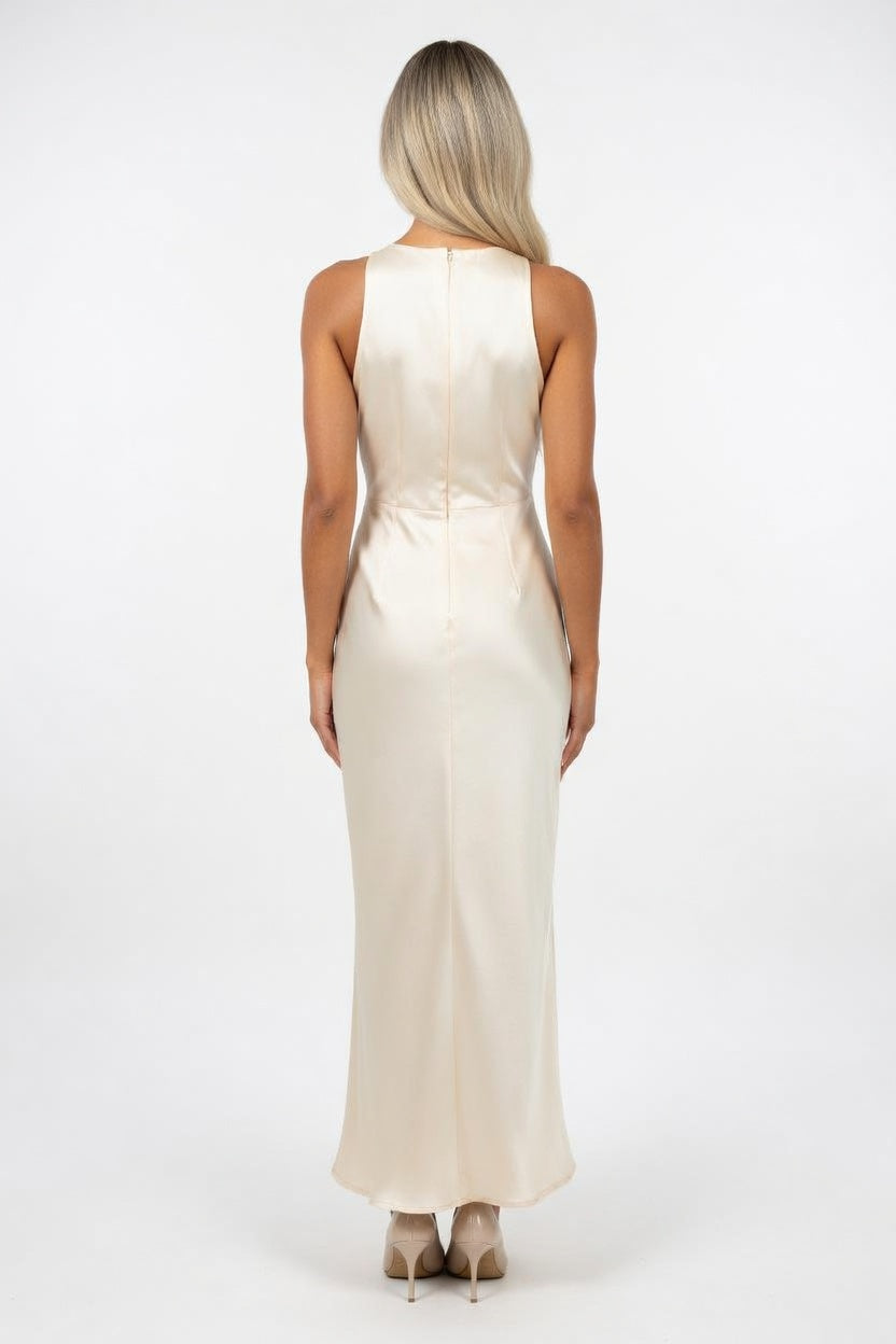 Satin Halter Dress — back view