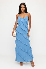 Halter Backless Dress with Side Slit — Blue