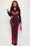 Printed Long Sleeve Bodycon Dress
