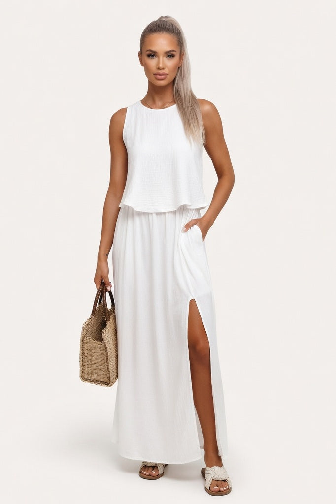 Modal Halter Midi Dress — White
