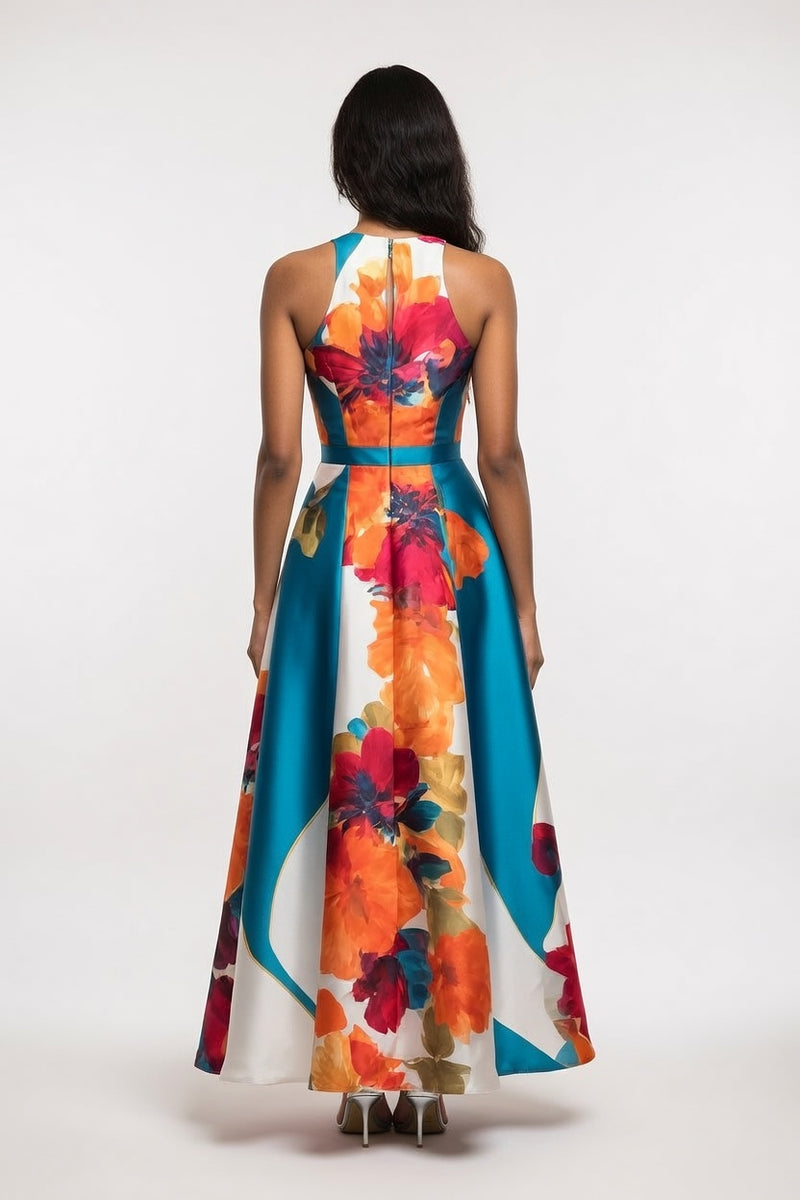 Printed Satin Dress — back view