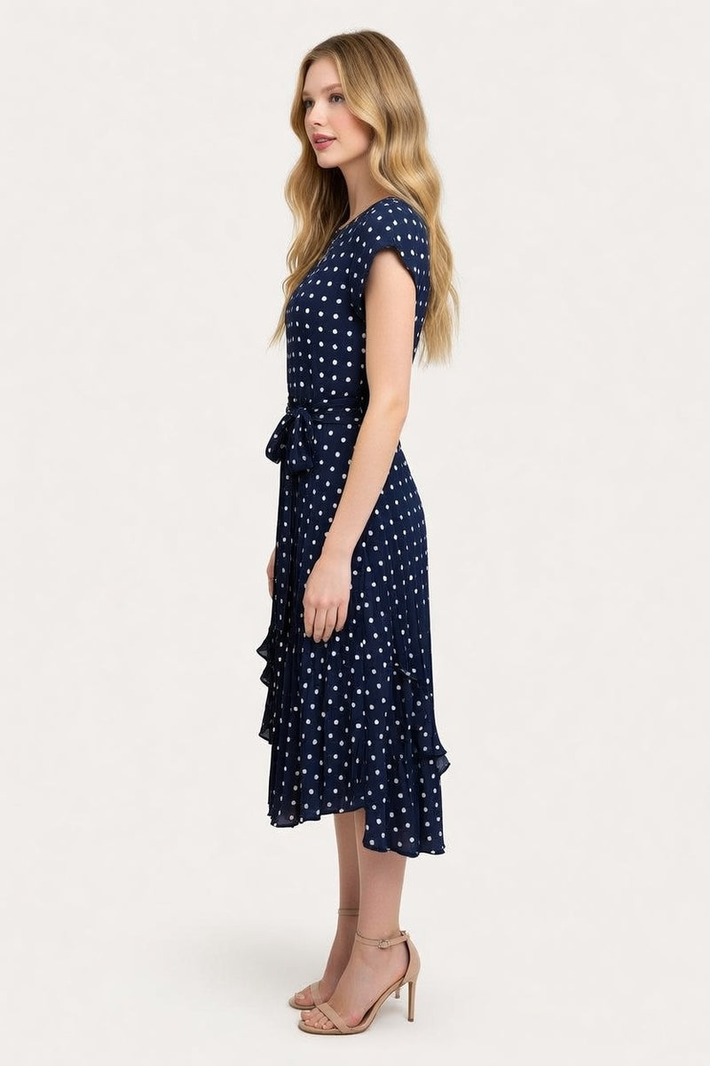 Polka Dot Pleated Dress — side view