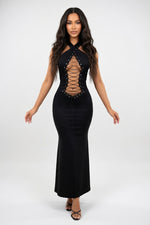 Halter Cross-Strap Backless Dress — front view