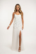 Rose Detail Ruffle Halter Dress — front view
