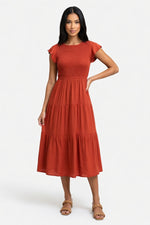 Tiered Mini Dress with Flutter Sleeves — front view