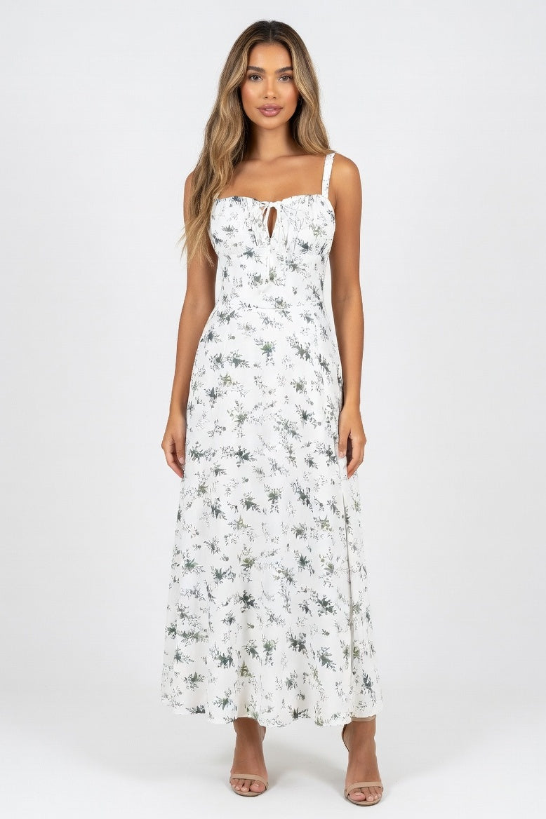 Printed Halter Midi Dress — Green